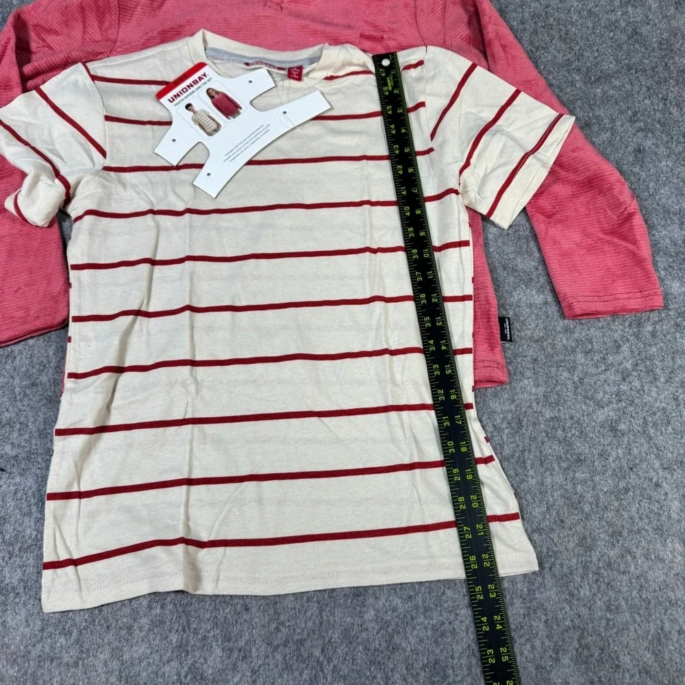 Unionbay Kids Youth Hoodie and Striped Tee Set Pink Cream Red Size M 10/12